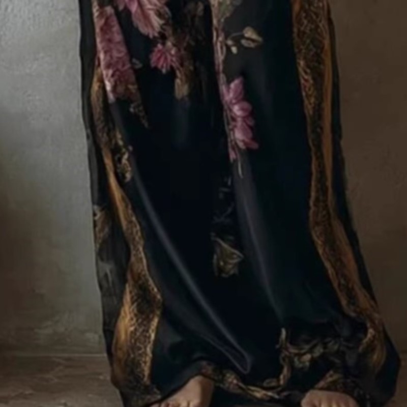 Ensemble deux pièces pour femme Printemps-Été 2026, imprimé vintage, haut en dentelle ample à décolleté plongeant sexy et pantalon décontracté à jambes larges