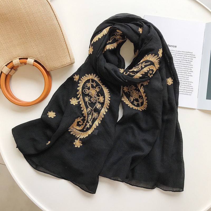 Automne hiver mode brodé cajou Floral Viscose châle écharpe de femmes indiennes chaud Pashmina Hijab et enveloppes musulman Sjaal