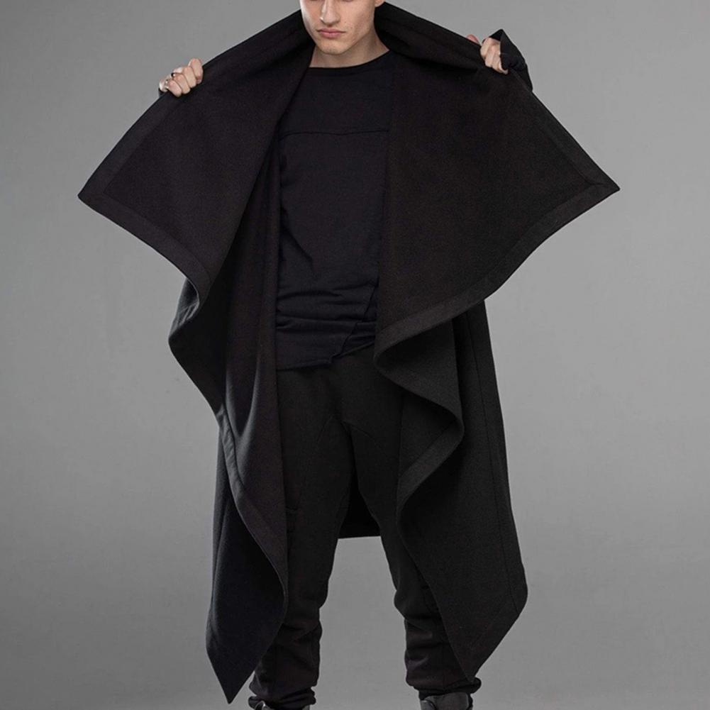 Veste mi-longue en mélange de laine Everak pour homme, style noir, col haut, ourlet irrégulier, coupe-vent de style de rue, salopette vintage