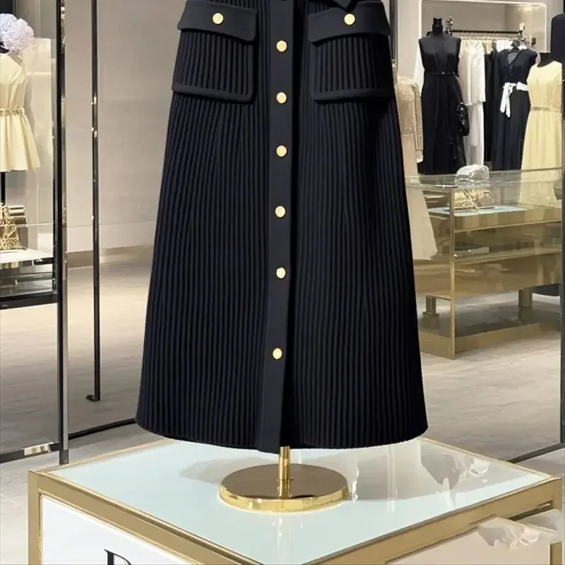 Jupe tricotée élégante haut de gamme pour femmes, tenue de bureau, taille haute, mode, simple boutonnage, Slim, enveloppée sur les hanches, mi-longue, nouvelle collection