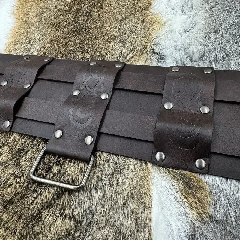 Ceinture en cuir à double largeur pour hommes, ceinture de taille gladiateur celtique Vibasin, accessoire de la Renaissance médiévale, costume de construction large