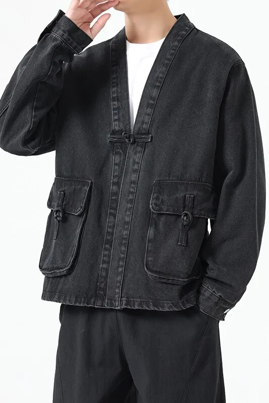 Mode hommes veste en jean coton Kimono japonais poche Cardigan manteau Vintage vestes traditionnelles hommes Hip Hop vêtements d'extérieur amples
