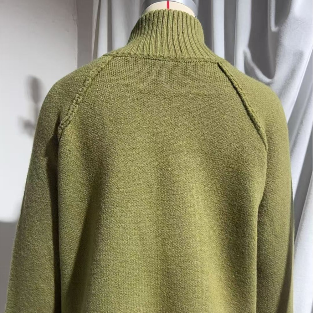 Veste pull pour femme, couleur unie, col montant, fermeture éclair, cardigan tricoté, style ample et simple, polyvalent et élégant