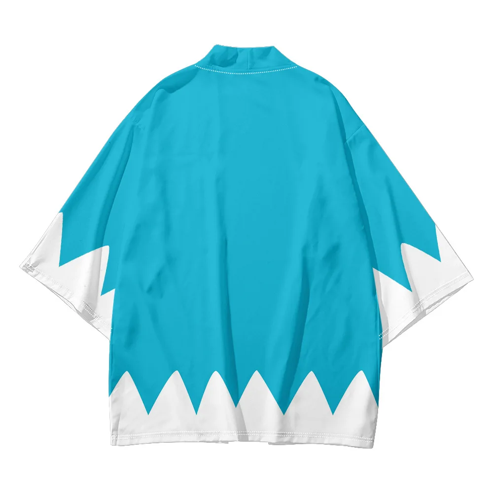 Harajuku Haori été Kimono Streetwear mode bleu blanc imprimé Costume japonais hommes Kimono Yukata