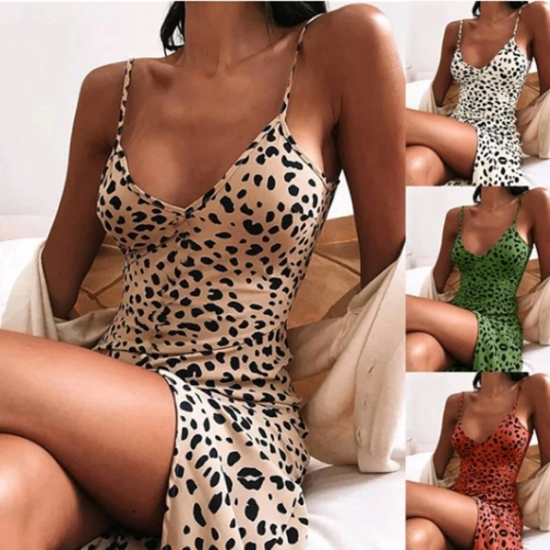 Vêtements pour femmes Slim Fit taille S-5XL pour femmes avec nouvel imprimé léopard pour le printemps et l'été robe à bretelles