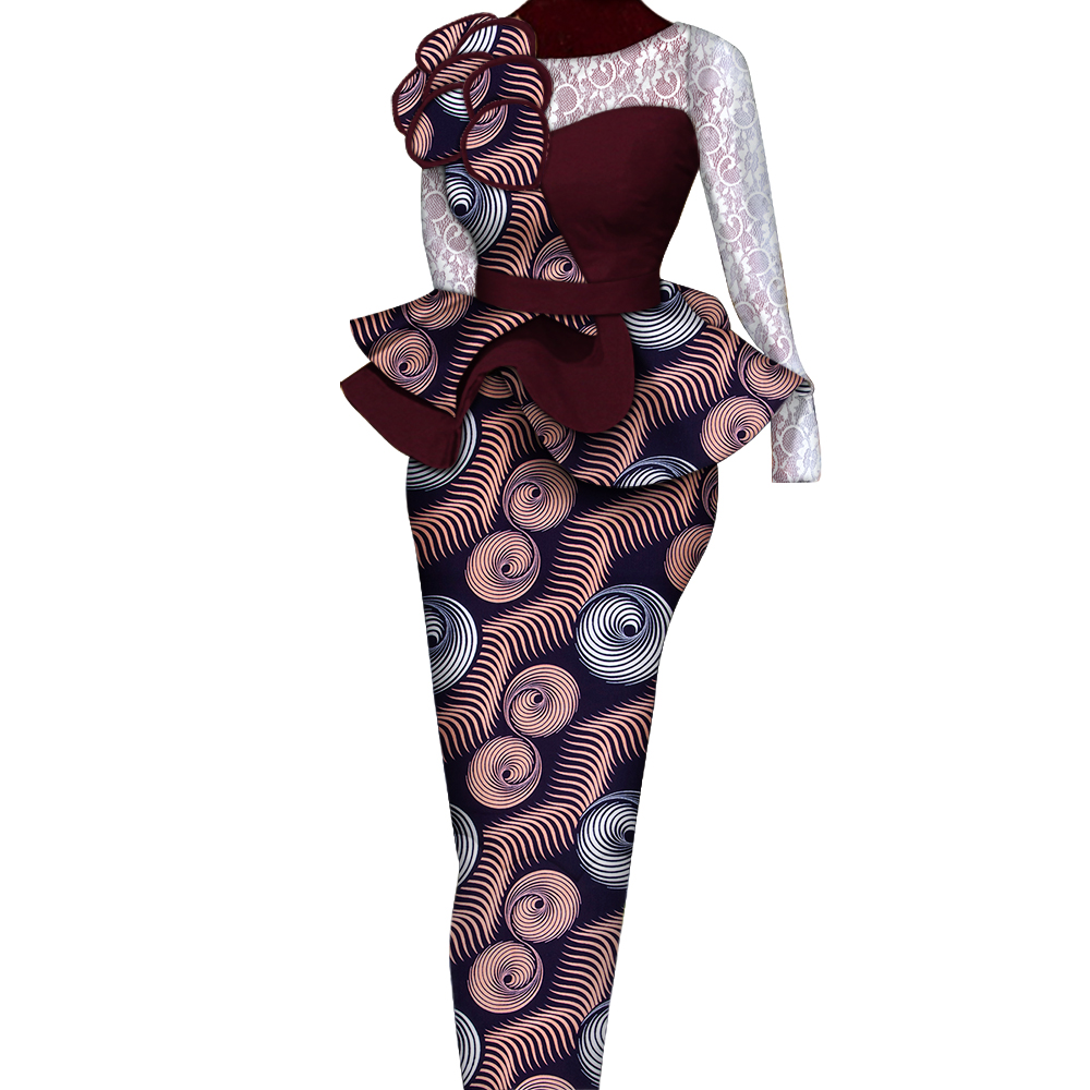 Ensembles de jupes africaines pour femmes, jupes longues et droites imbibées, jupe en Y avec décoration en dentelle, vêtements traditionnels africains Bazin Riche, WY6195