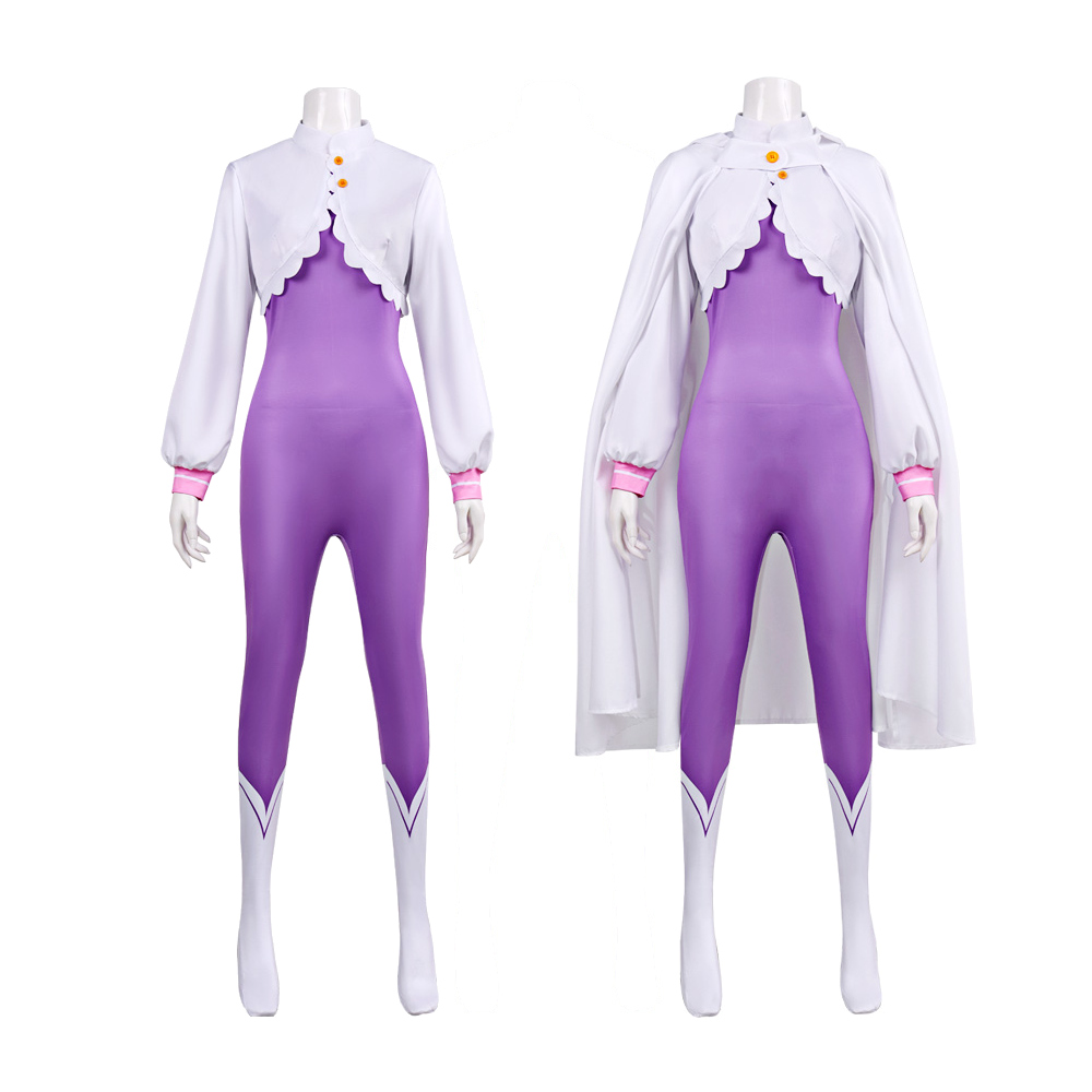 Déguisement Cosplay Emilia Re:Zero avec Cape à Capuche Oreilles de Chat Combinaison Violette Ensemble Complet pour Femmes Tenue de Fête Halloween