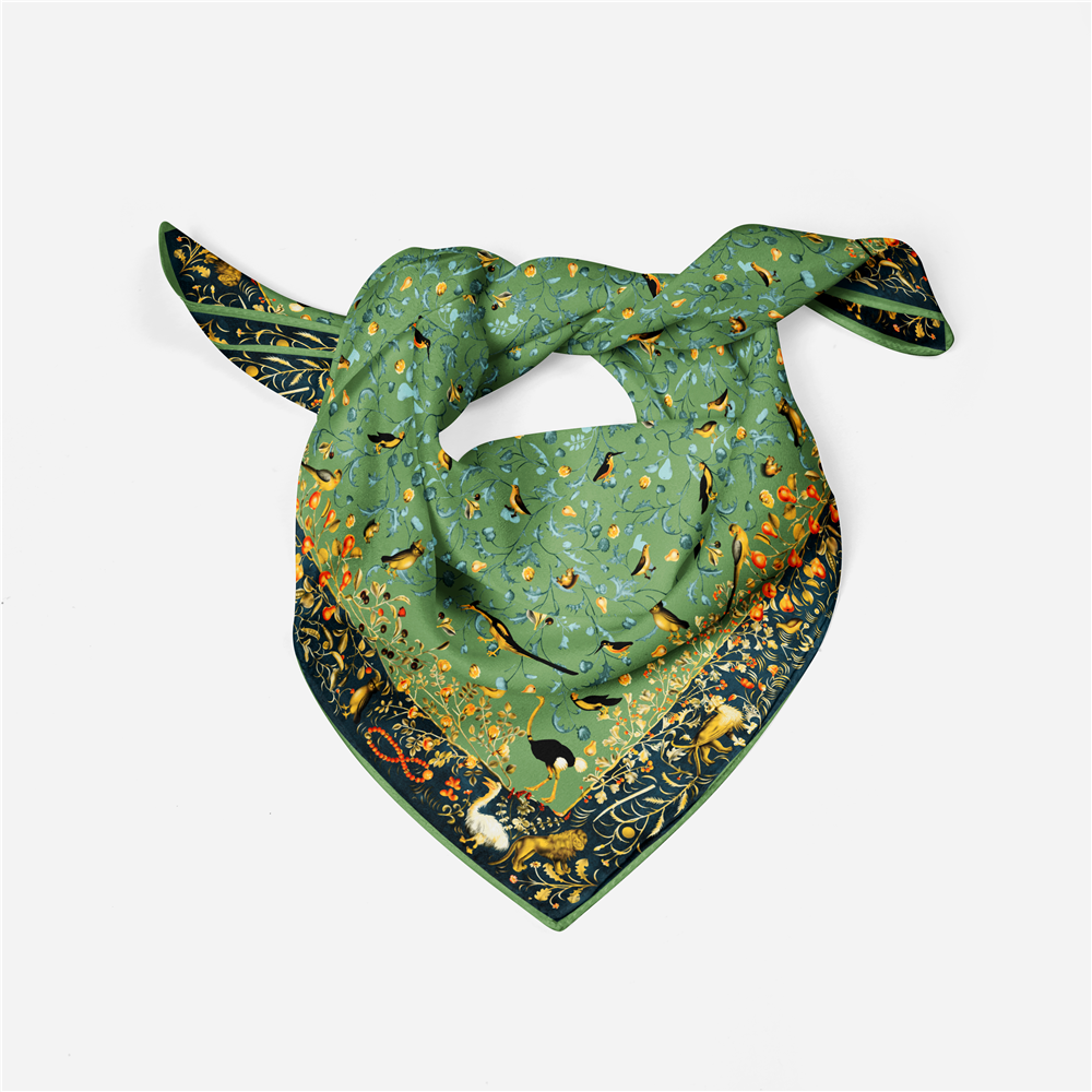 Foulard en soie sergé femme peinture d'oiseau florale foulards carrés enveloppes Bandana petit Hijab Foulards en soie cravate bandeau foulard 53CM