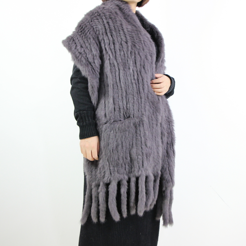 Harppihop * écharpes en fourrure de lapin véritable tricotée pour femmes, de luxe, avec glands, Pashmina, automne hiver