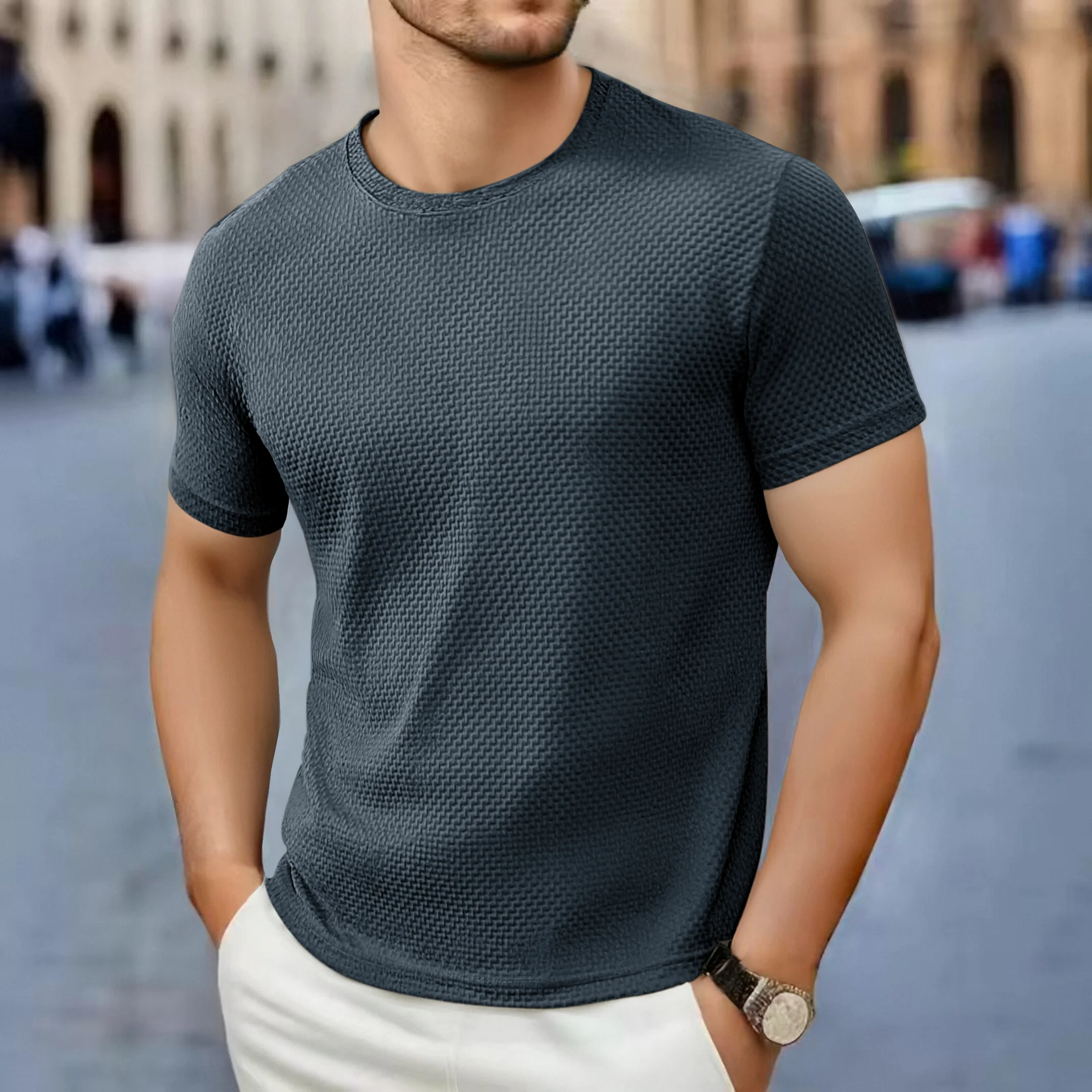 T-shirts d'été en soie glacée haut de gamme, couleur unie, haute qualité, à manches courtes, respirants, pour hommes, vêtements de marque, 4XL