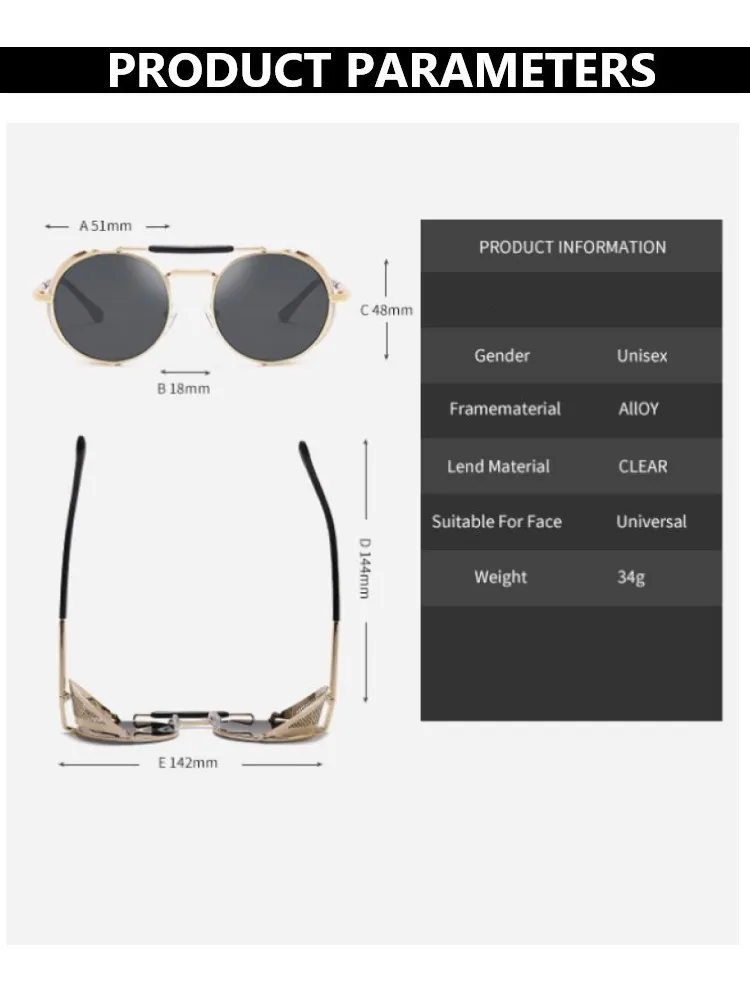 Lunettes de soleil rétro Steampunk pour hommes et femmes, de marque, rondes, en alliage, UV400, Gafas De Sol