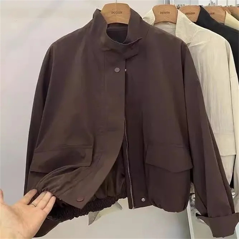 Coréen court col montant veste femmes coupe-vent ample manteau printemps automne loisirs outillage veste manteau femme survêtement haut
