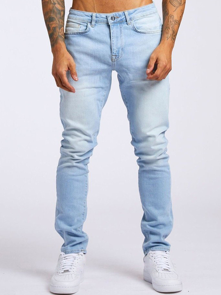 Jeans pour hommes élastique maigre couleur unie Stretch crayon pantalon coupe ajustée Denim jean Jogging Streetwear Cowboy pantalon décontracté noir