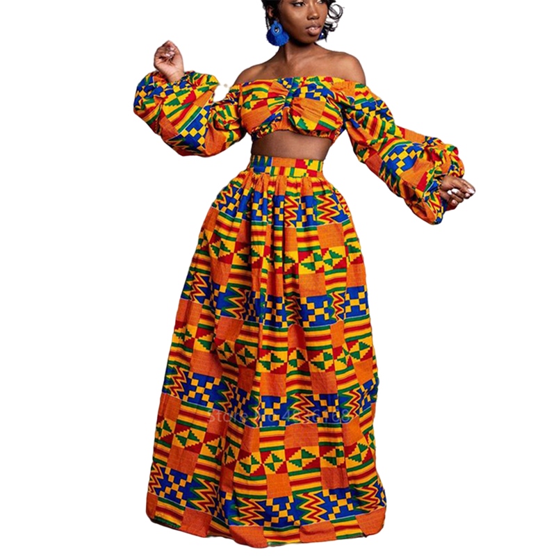 Robe Africaine à Manches sulfpour Femme, Ensemble 2 Pièces, Jupe Fendue Imprimée Dashiki, Vêtement Vide, Automne