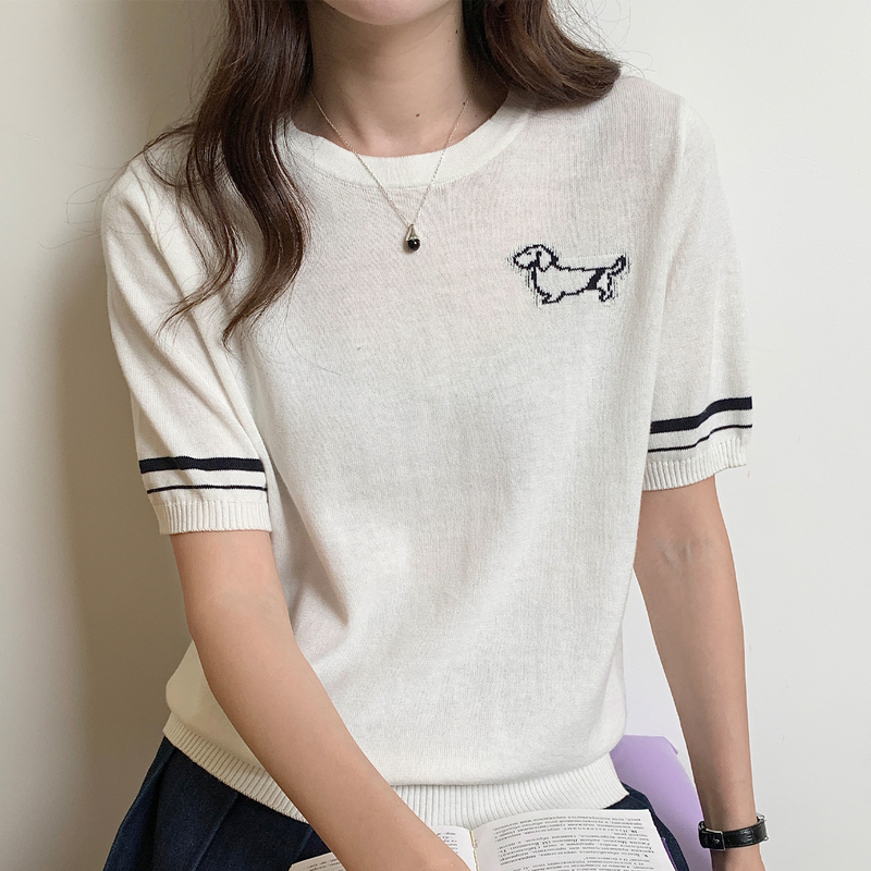 T-shirt d'été pour femmes, 100% coton, manches courtes, col rond, vêtements décontractés, pull basique, haut féminin