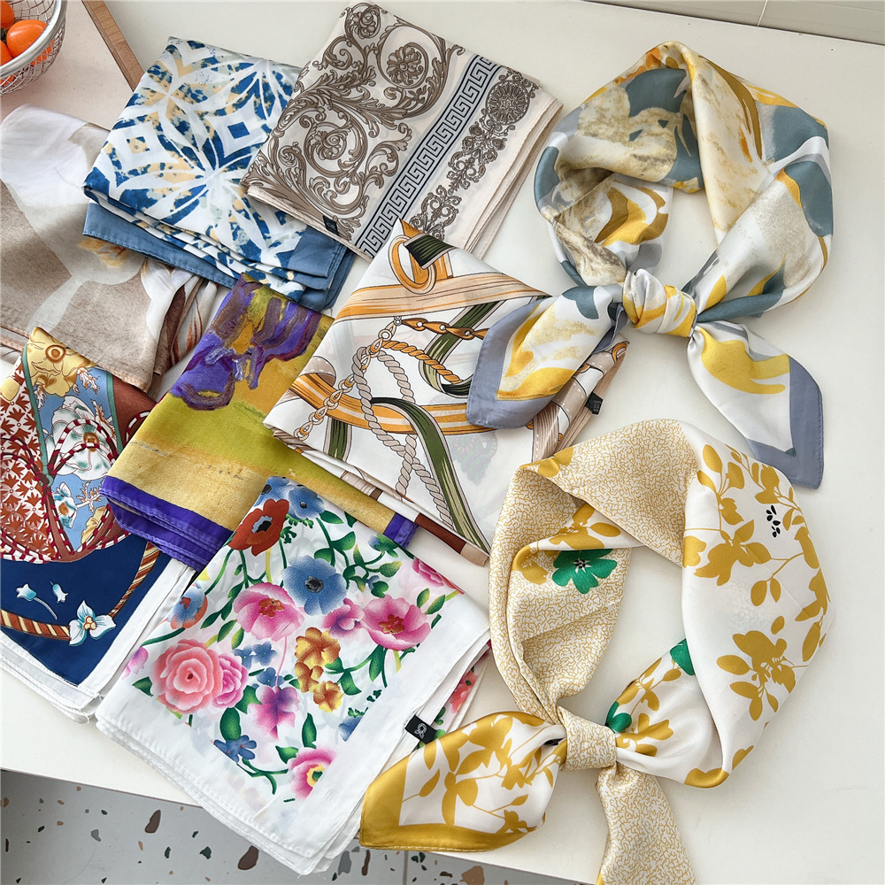 70*70 cm nouveau Foulard carré de luxe foulards en soie femmes cou cheveux cravate bande Hijab Foulard bandeau lisse Bandana femme Foulard