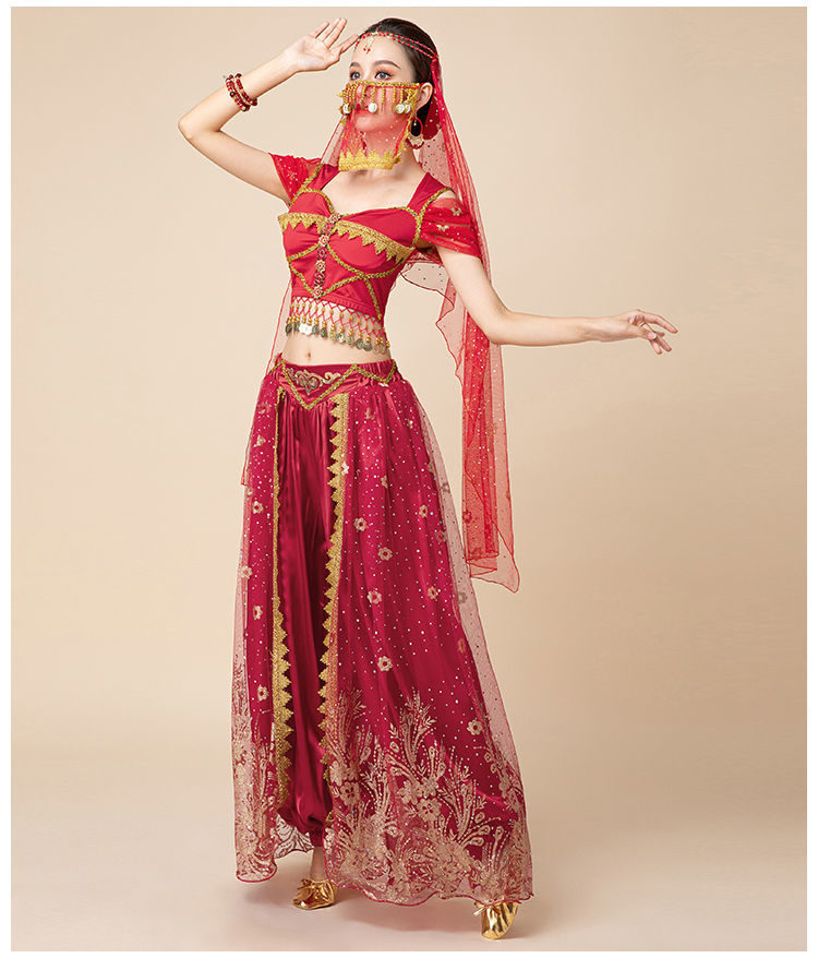 Costume de brevdu Ventre de Princesse Jasmine Aladdin pour Femme, Tenue de Barrage de ix, Style de Performance Trempé pour Halloween
