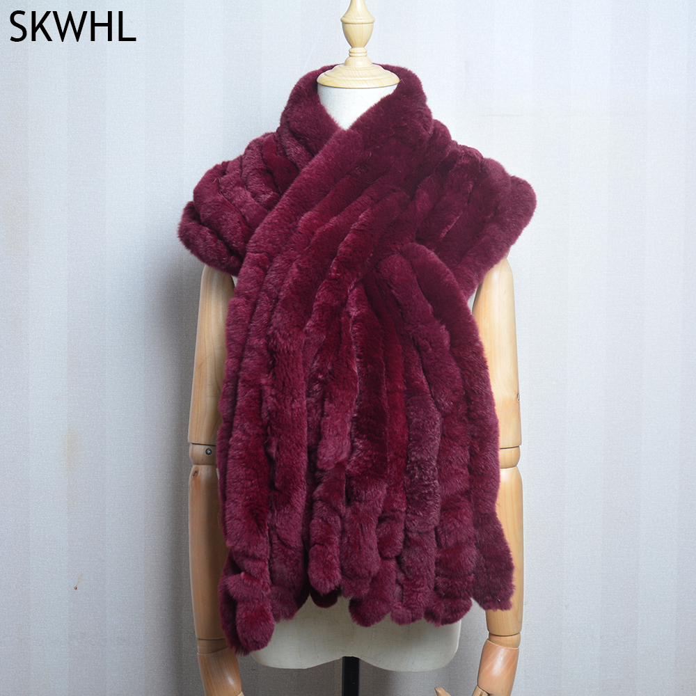 Écharpe de Luxe en Fourrure de Lapin Rex pour Femme, Châle Classique à 8 Barres Verticales, Longue, à la Mode, pour Hiver