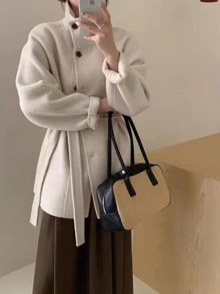 FANAN 2026 Nouveau Manteau d'Hiver pour Femmes à Col Montant en Laine Double Face, Tendance Coréenne, à Boutonnage Simple, Épais et Chaud