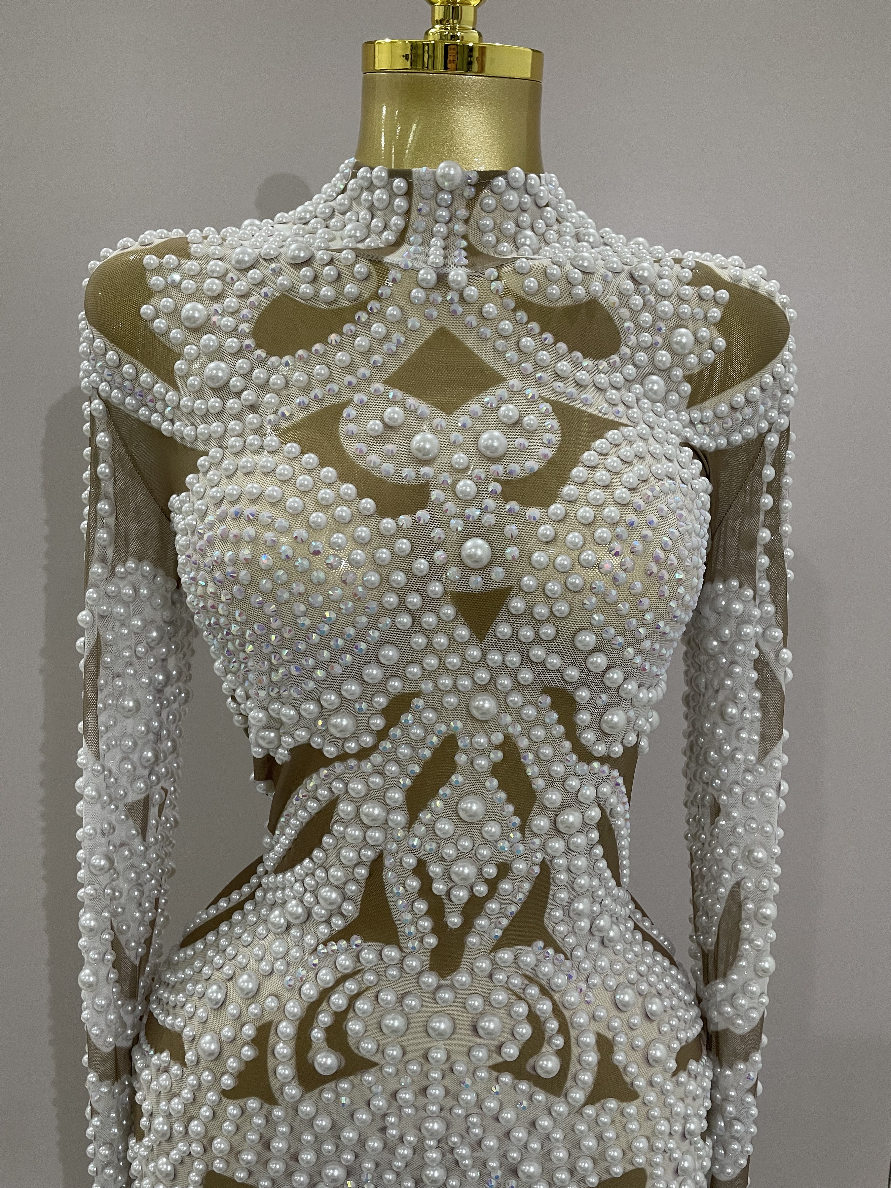 Nouvelle Robe de Soirée Élégante Haut de Gamme 2025 avec Strass AB et Perles, Robe Longue en Maille à Manches Longues pour Femme, Idéale pour Cocktail, Fête ou Mariage