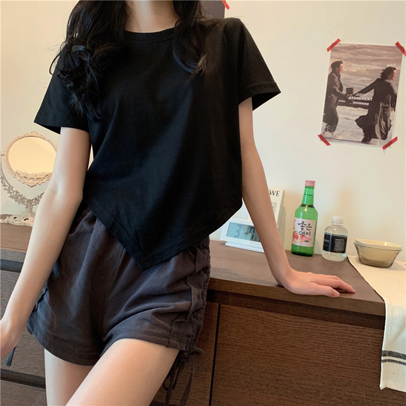 Fente pansement col en V Sexy haut court femmes coréen décontracté été nouveau T-shirt à manches courtes Y2K Streetwear haut tendance pour les femmes