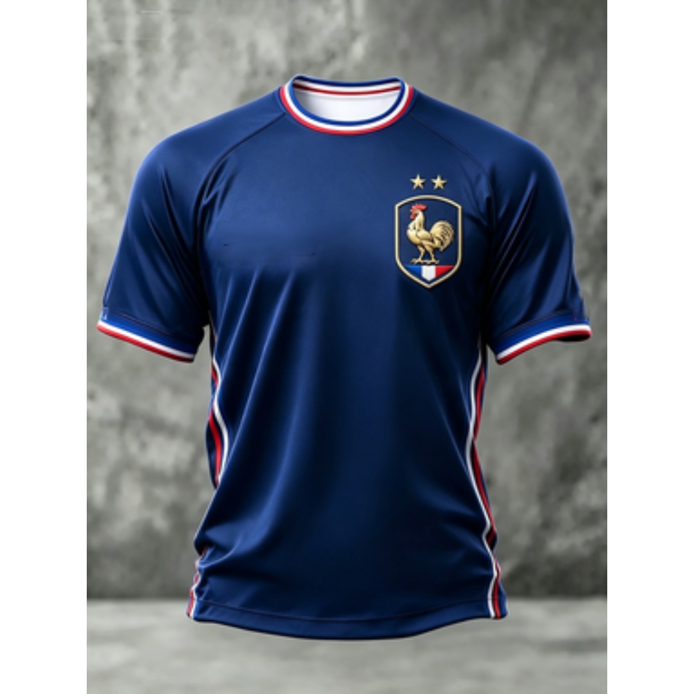 Nouveau T-shirt Homme 2026 à Imprimé Coq Français 3D, Manches Courtes, Maillot de l'Équipe de Football de France, Tendance Décontractée Estivale Urbaine