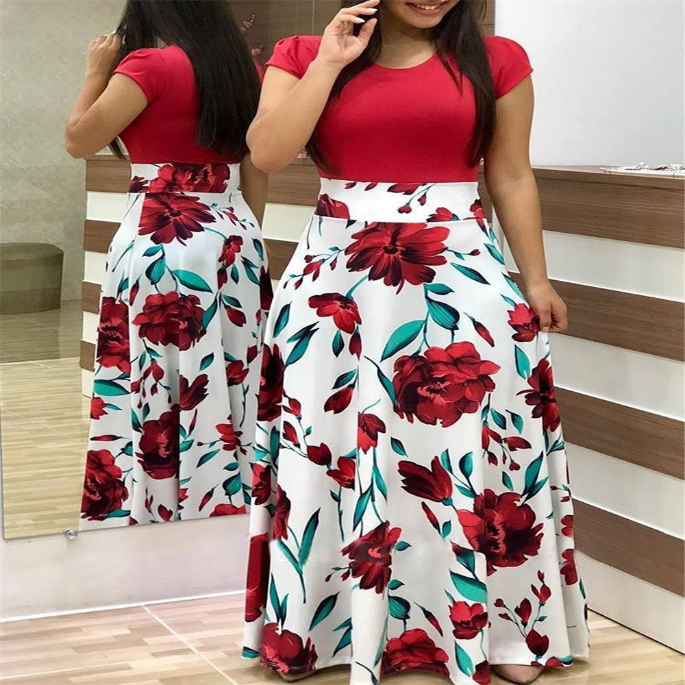 Robe d'été style bohème pour femmes, impression numérique, couleur assortie, col rond, manches courtes, style décontracté, éducatif, YRW6881