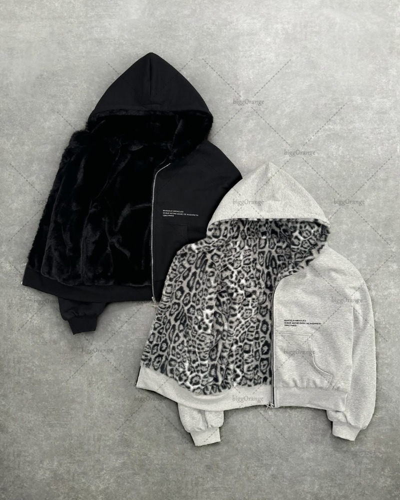 Sweat-shirt à capuche zippé rétro imprimé léopard double face, coupe ample, tendance streetwear punk décontracté, pour hommes et femmes