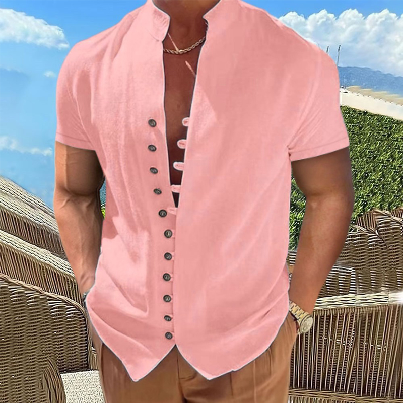 Chemises d'été à manches courtes pour hommes, chemise formelle blanche, chemises habillées sociales décontractées en coton et lin, chemisiers de plage, vêtements pour hommes
