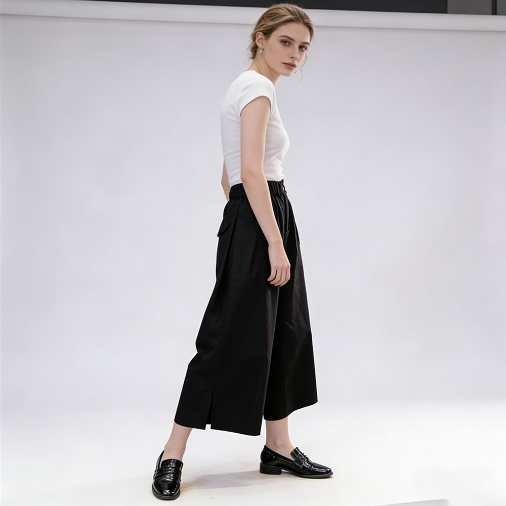 Pantalon large noir pour femme, décontracté et tendance, longueur cheville, avec poches, style 2026