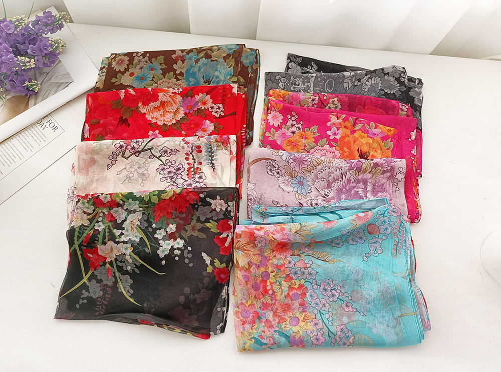 Foulard élégant en mousseline de soie Georgette pour femmes, Bandana d'été prune Bossom, protection solaire de voyage, fin et respirant