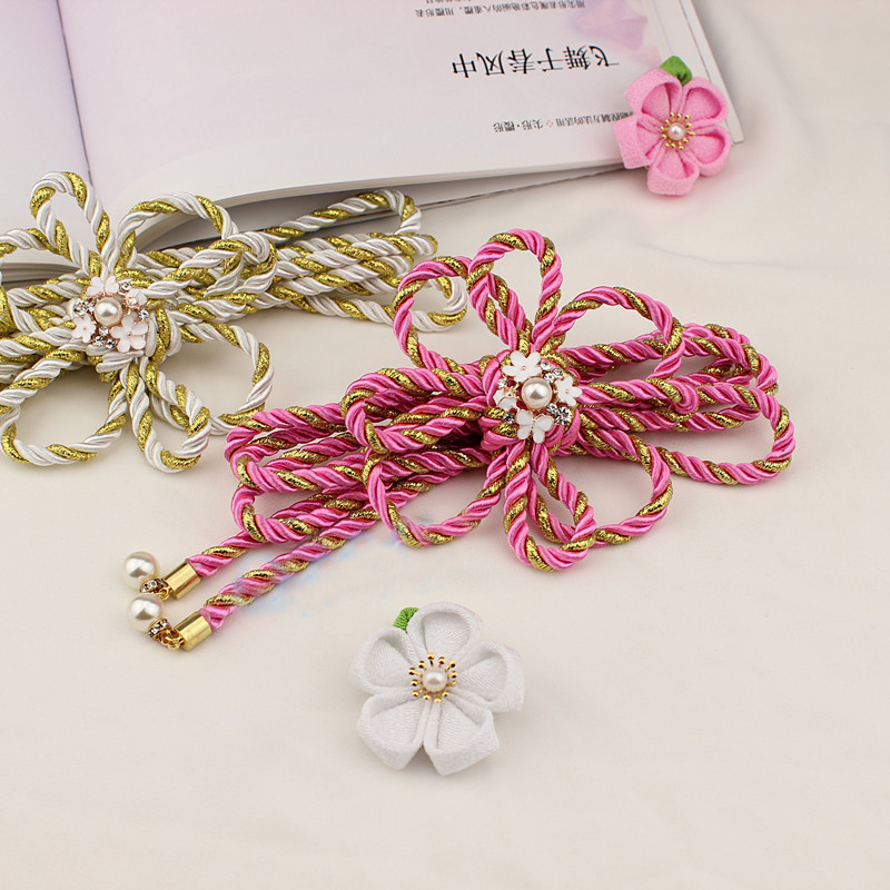 Ceinture de peignoir Kimono japonais, pétales tissés à la main, nœud propieux, décoration de perles, taille Obi, accessoires de ceinture, broche