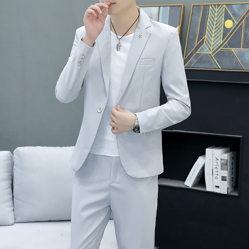 Costume deux pièces coupe cintrée, Style Business décontracté, couleur unie, robe d'automne avec pantalon inclus, Costume élégant pour hommes