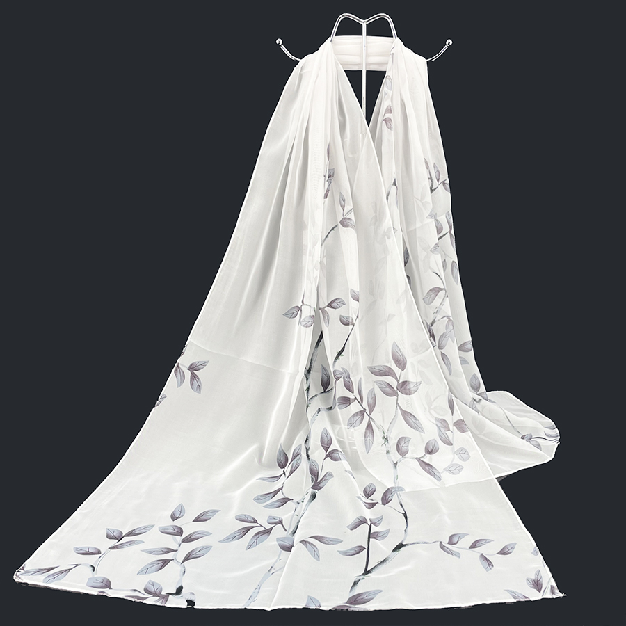 Écharpe-châle en mousseline de soie imprimée feuilles, légère et transparente, polyvalente pour nappe, rideau, voyage, ou couverture de plage