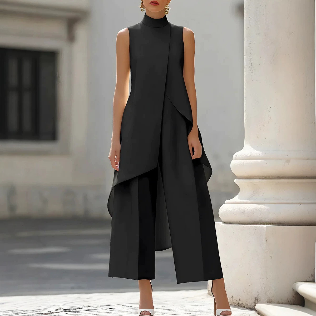 Ensembles Assortis Femme Été 2026 – Nouvelle Collection Chic : Ensemble 2 Pièces Élégant avec Haut Sans Manches et Pantalon Droit au Design Irrégulier, Style Simple