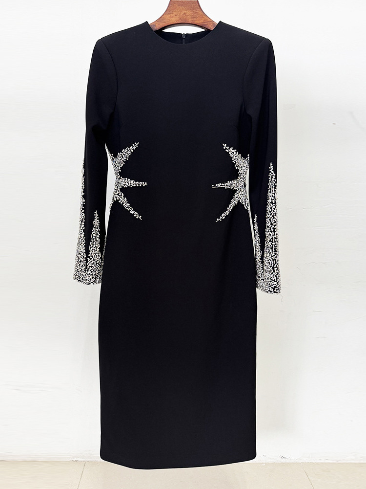 DEAT 2026 Nouvelle Robe de Soirée Formelle Élégante avec Perles et Diamants, Robe Pull Slim Taille Haute pour Femme Vestido