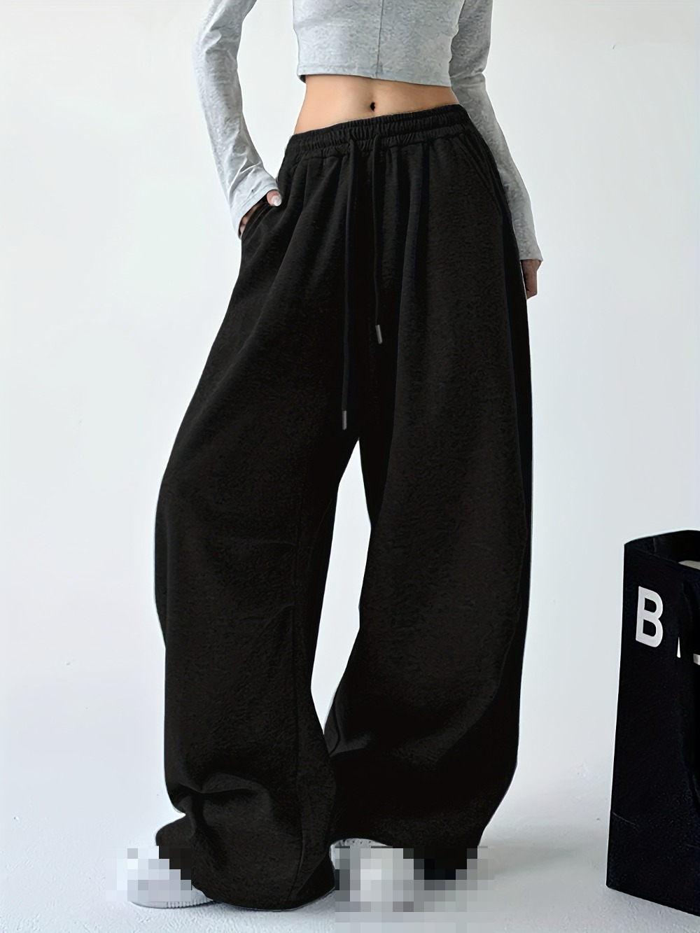 Pantalon de jogging simple à cordon de serrage pour le printemps, l'été et l'automne, pantalon décontracté à jambes larges pour femmes, pantalon de sport décontracté