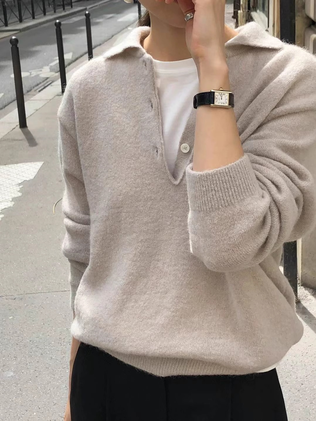 Nouveau pull à col pour femme 2026, 100% laine, pour l'automne et l'hiver, tricot court polyvalent, pull en laine uni pour femme.