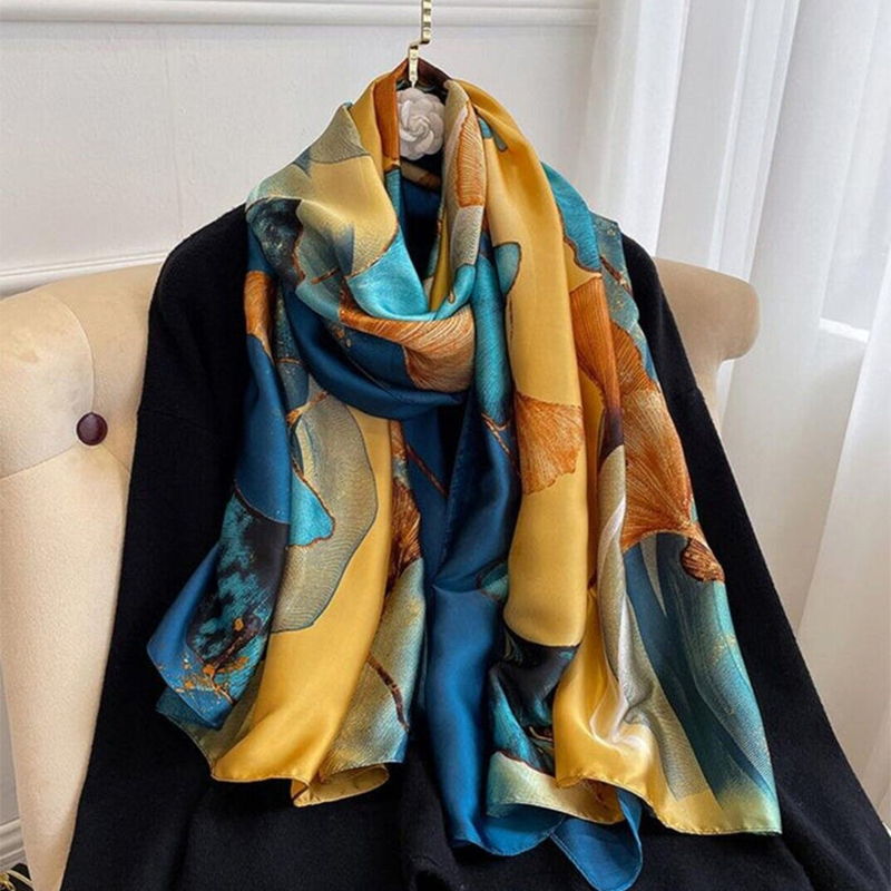 Design Satin soie châle Hijab écharpe femmes mode été crème solaire plage étole enveloppes Bufanda femme foulard Echarpe nouveau