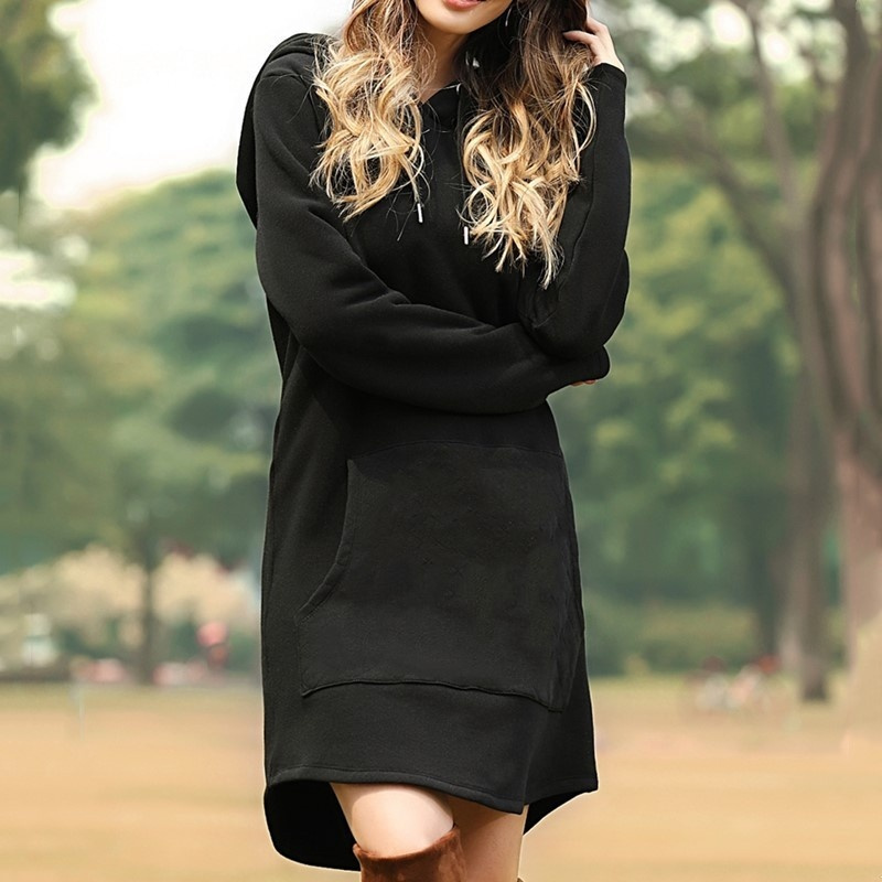 Robe sweat-shirt à manches longues pour femmes, pull décontracté, pulls à capuche pour dames, sweats à capuche avec poche, pur document, nouvelle mode