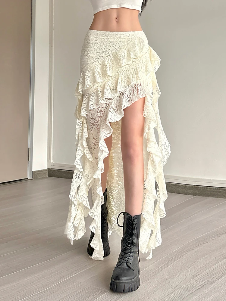 Jupes d'été pour femmes, ourlet irrégulier, multicouches, volants, dentelle, Patchwork, douce tendance, jupe longue, slim, polyvalente, bas, nouveau