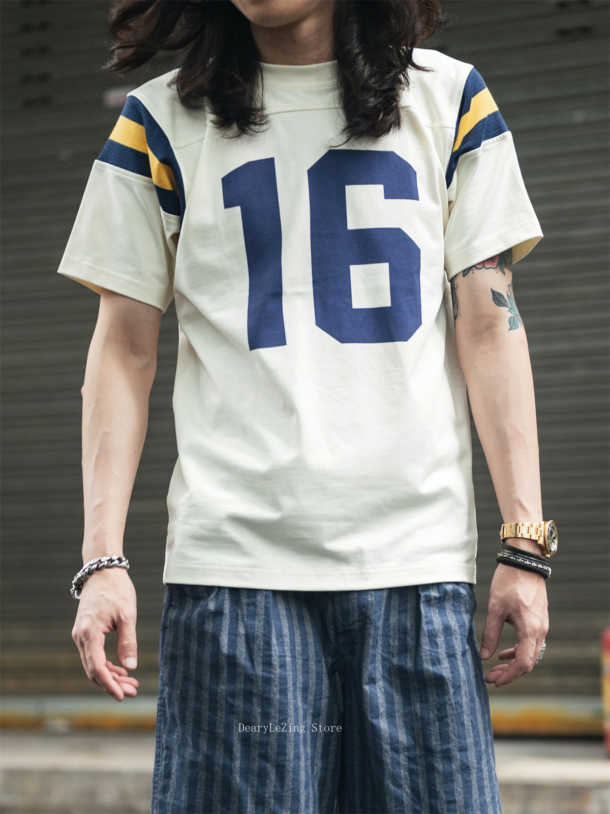 T-shirt en coton vintage de football américain non en stock, maillot de rugby rétro à manches courtes pour hommes