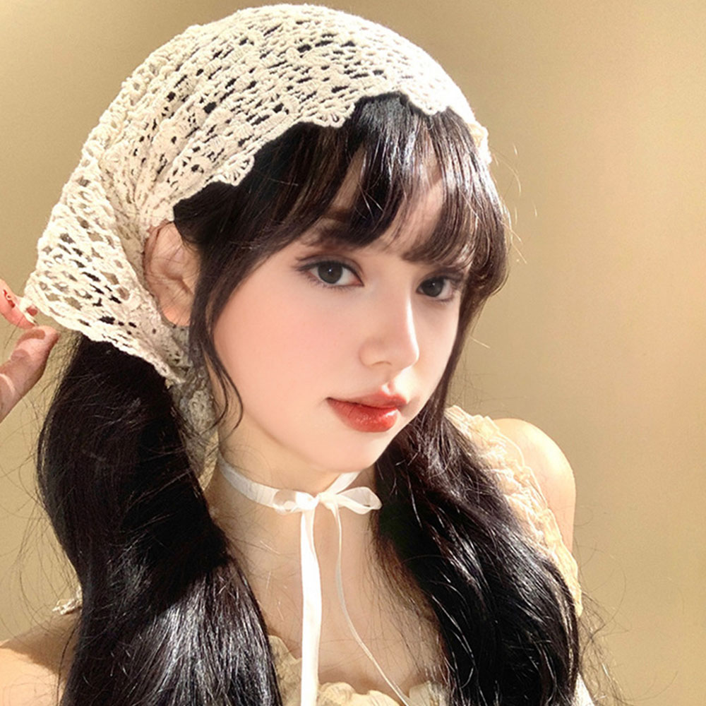 Foulard triangulaire ajouré au crochet, bandana floral en dentelle, foulard bohème, écharpe rétro tricotée, châle, accessoire de cheveux pour voyage et plage