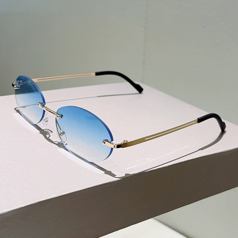 Lunettes de soleil ovales sans monture pour hommes, dégradées, tendance, pour femmes, nouveau design vintage, décontractées