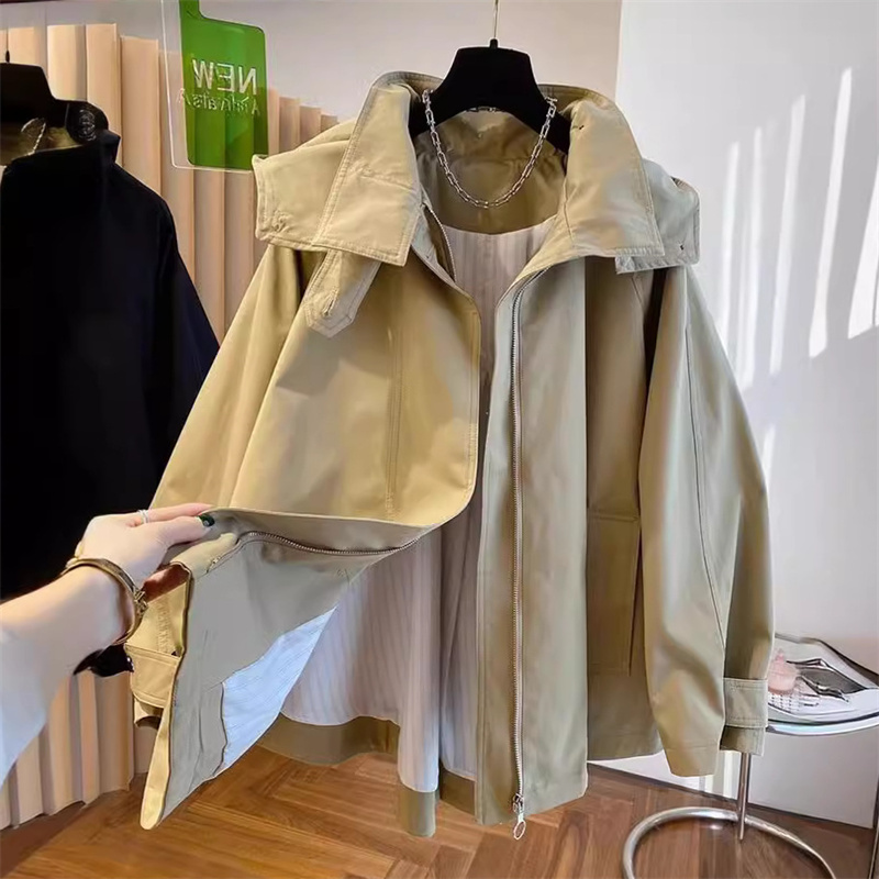 Nouvelle Trench-Coat Femme Automne Tendance avec Doublure Décontractée Polyvalente Ample Manches Longues Courte Coupe-Vent Manteau d'Extérieur Femme