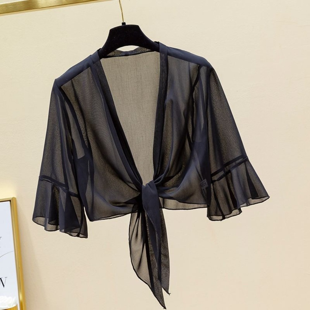 Veste fine en mousseline de soie, châle multicolore, manteau court et fin, châle en Tulle pour femmes