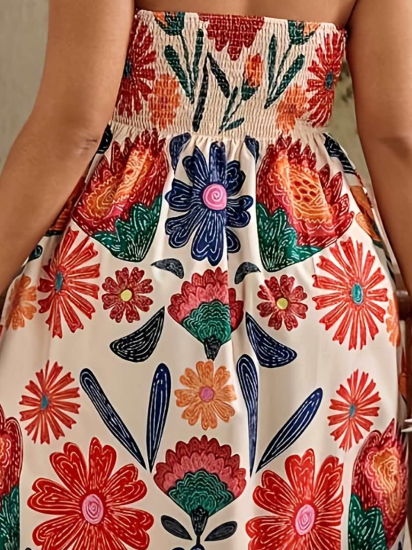 Robe maxi grande taille avec imprimé ethnique, design élégant et stylé sans bretelles avec fronces