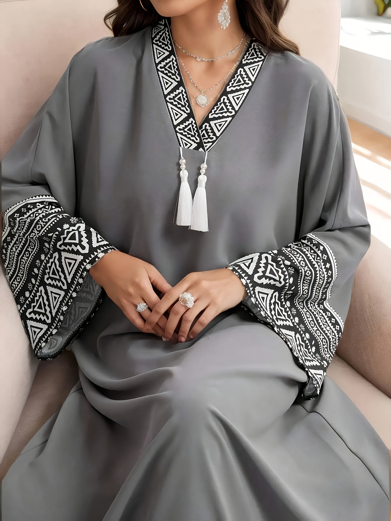 Robe musulmane décontractée et élégante pour femmes, robe à franges de couleur unie, jupe longue