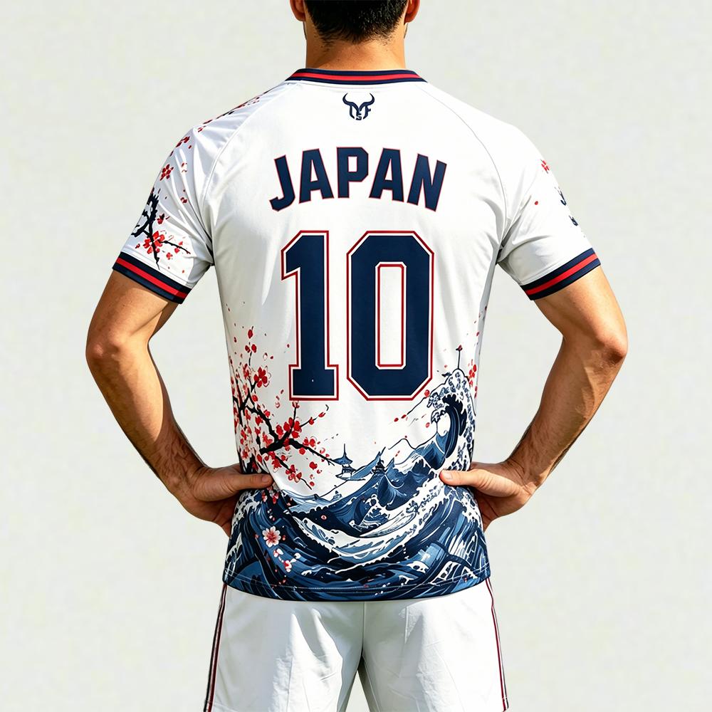Nouveau maillot de football imprimé style japonais, respirant et à séchage rapide, motif fleur de cerisier, t-shirt unisexe décontracté pour l'été