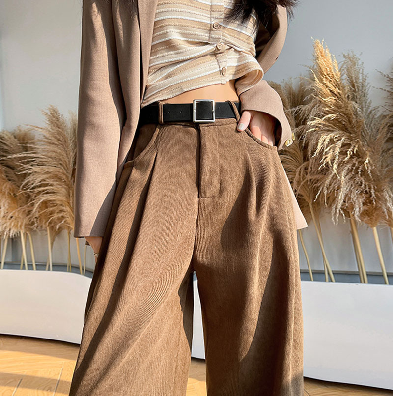Pantalon droit taille haute en velours côtelé pour femme, pantalon large, vêtements décontractés pour femme, fjFemale, automne, hiver, nouveau